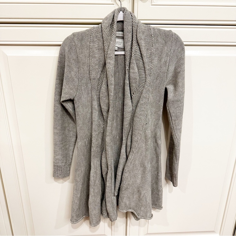 Peregrine Made England Women’s Grey Wool Knit Waterfall Front Long Open Cardigan